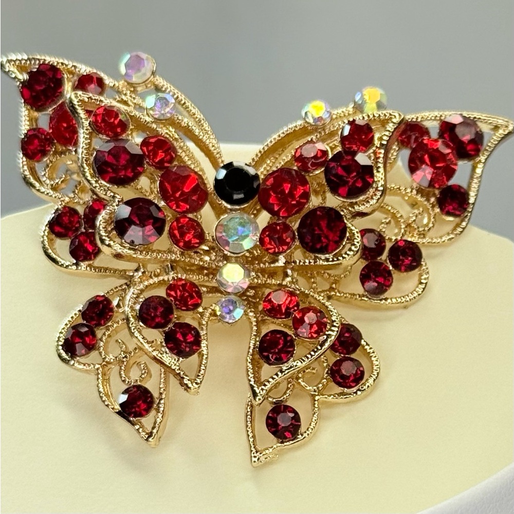 Betsey Johnson Gold and Red Crystal Butterfly Brooch